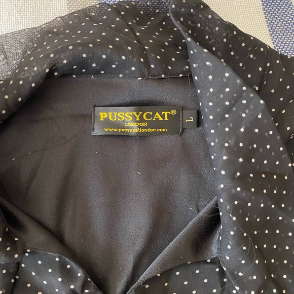 Black Polka Dot Dress with sheer sleeves and tie neck - Picture 3 of 3